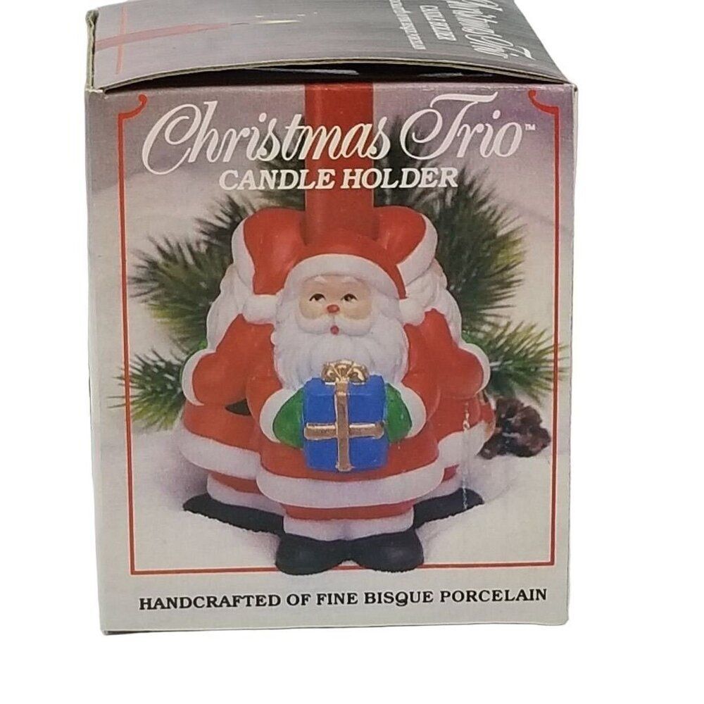 Vintage 90s Holiday Christmas Santa Claus Trio Candle Holder Table Decor